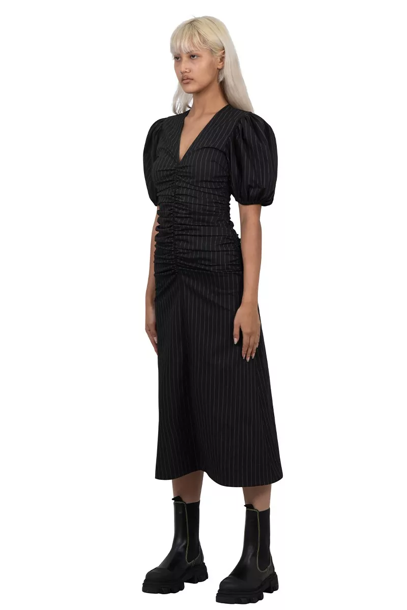 GANNI Ruched striped maxi dress