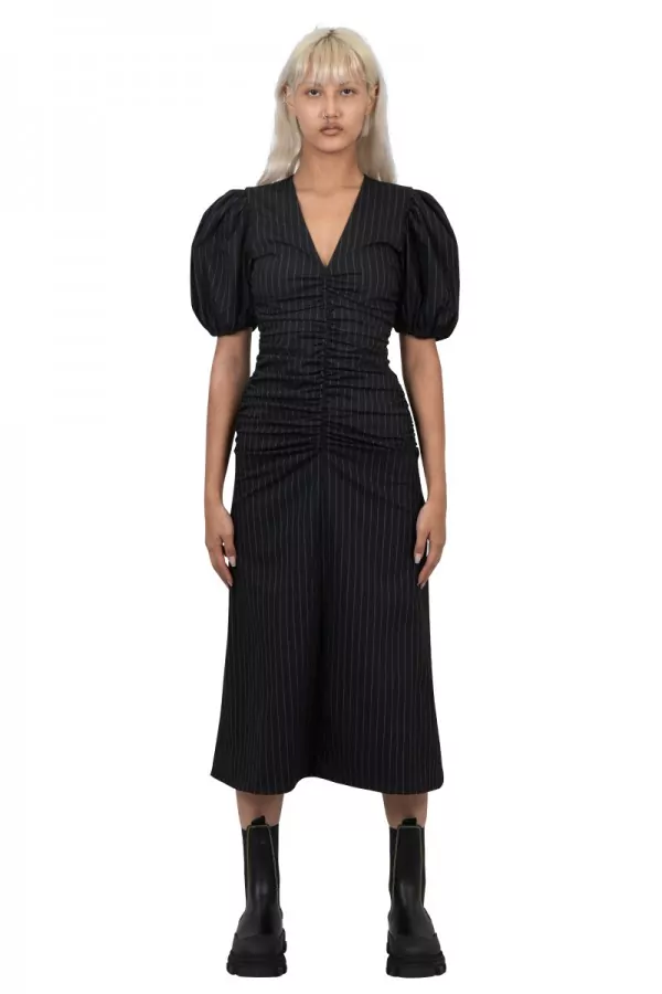 Ruched striped maxi dress