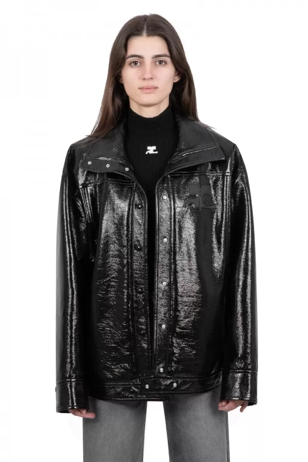 Black oversized vinyl jacket