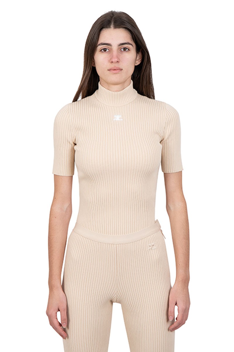 Courrèges Beige reedition knit top short sleeves
