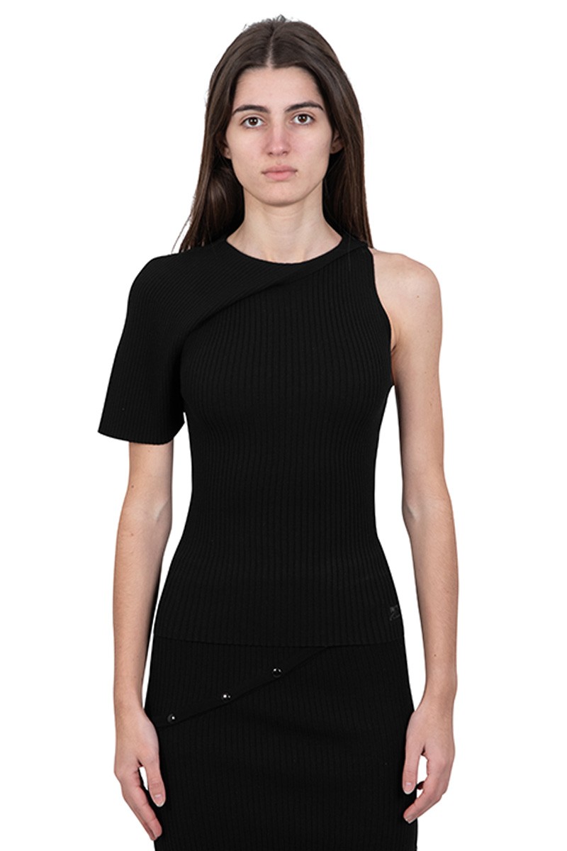 Courrèges Asymetrical wave rib knit sweater