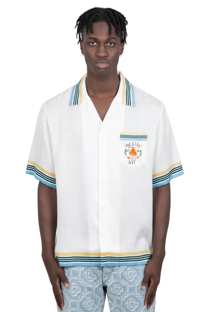 Casablanca Cuban collar short sleeve white shirt