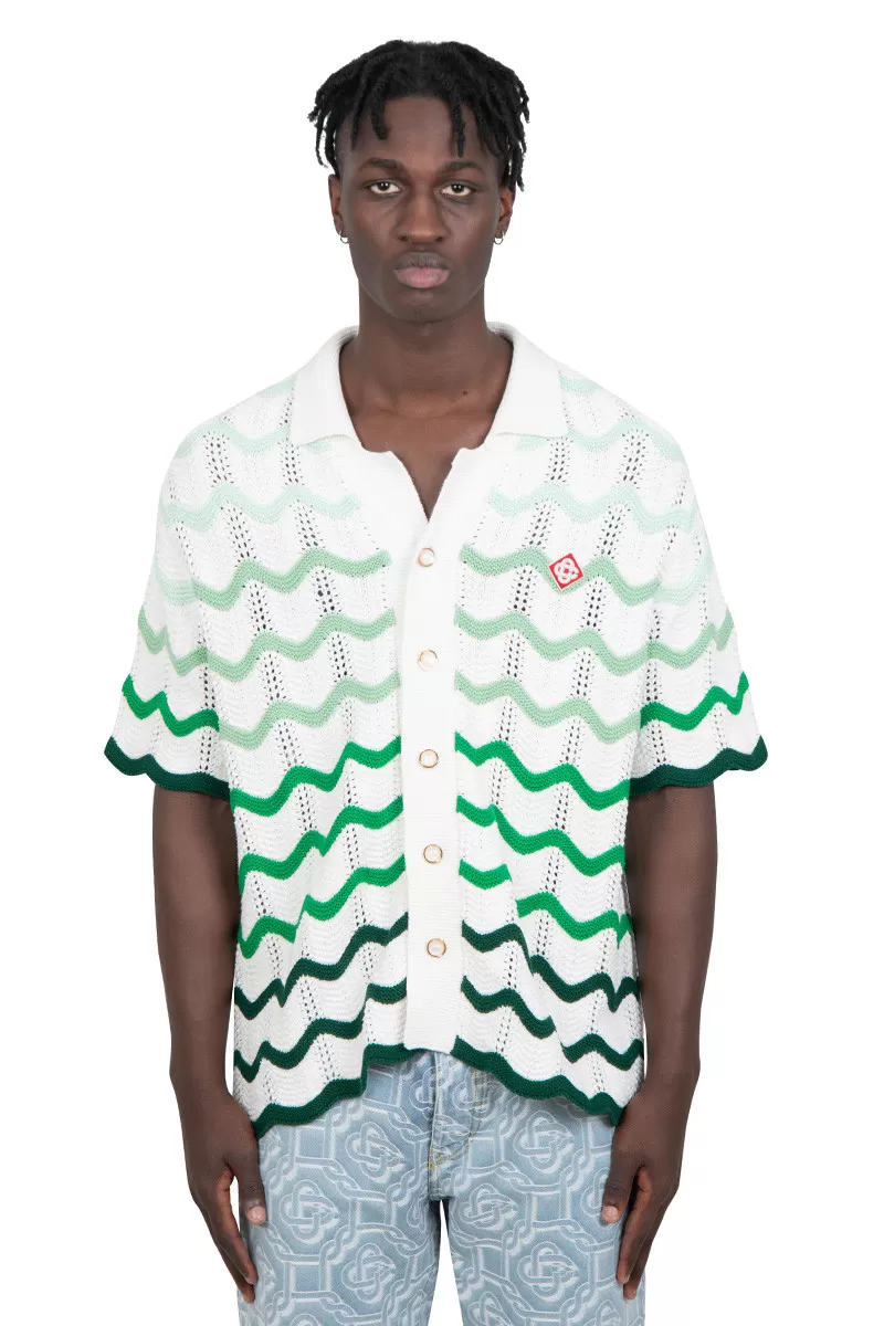 Casablanca Chemise manche courte vague dégradé vert et blanc