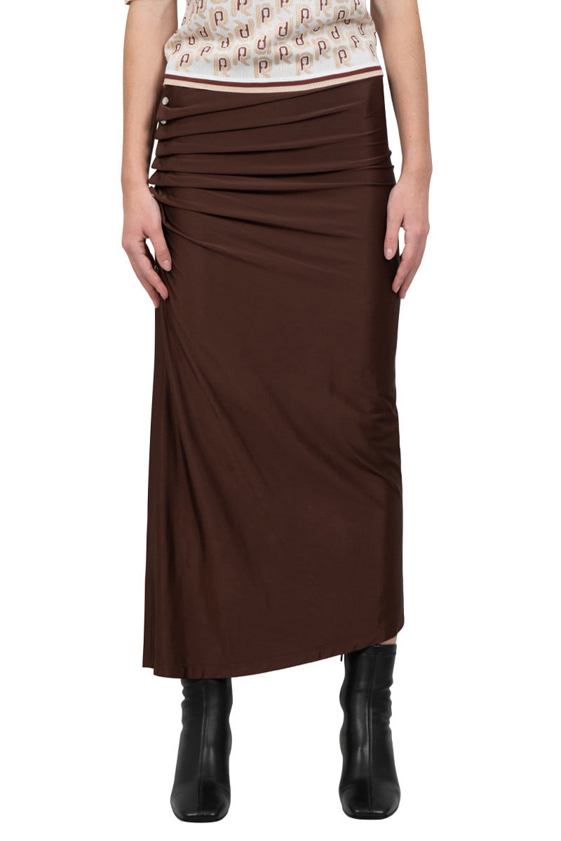 Rabanne Long red-brown and silver draped skirt