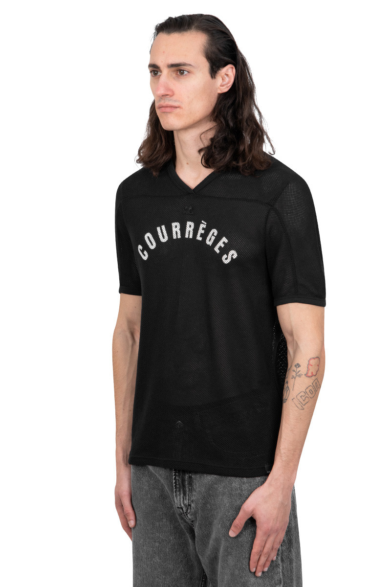 Courrèges Black t-shirt baseball printed mesh
