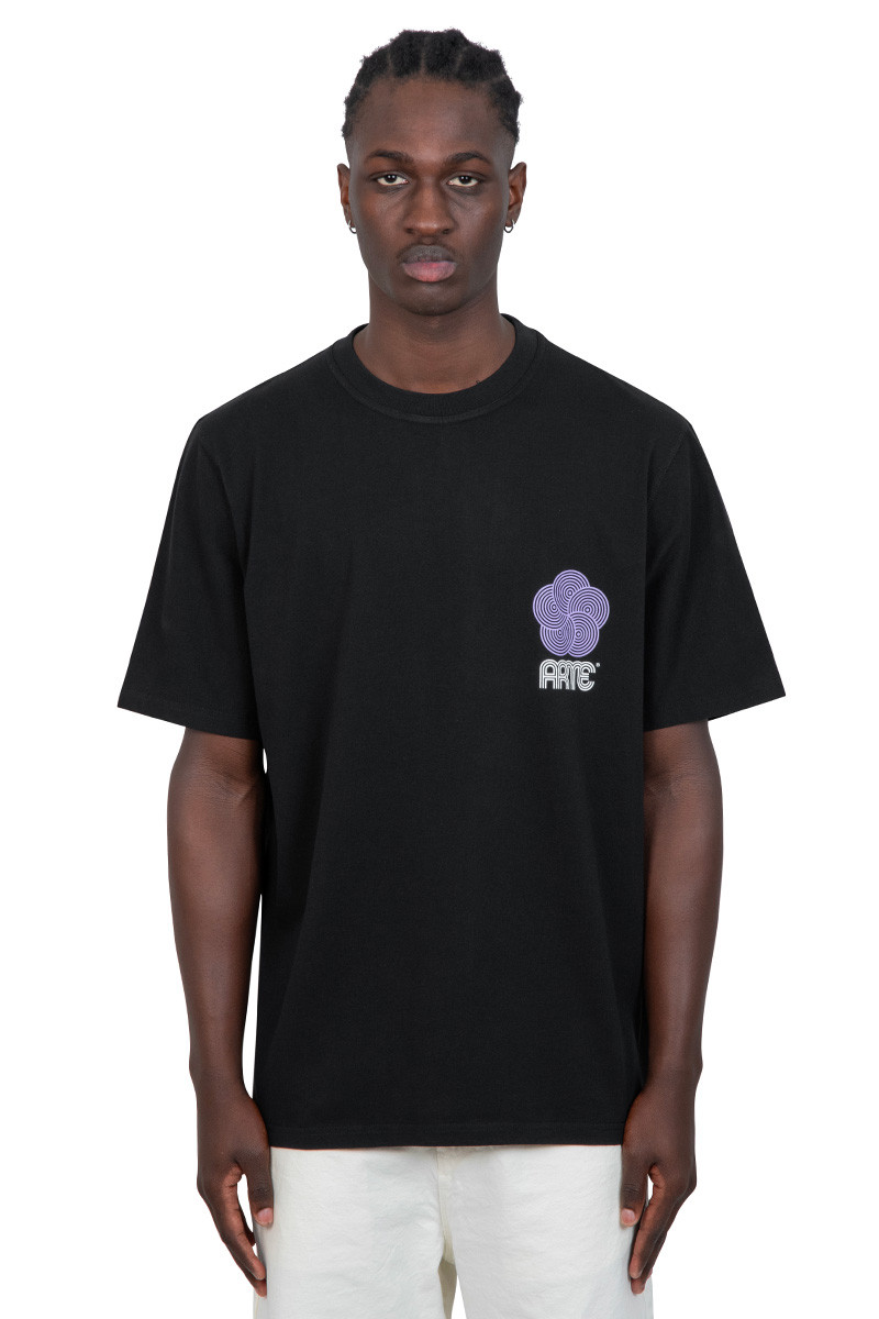 Arte T-shirt imprimé circle flower noir