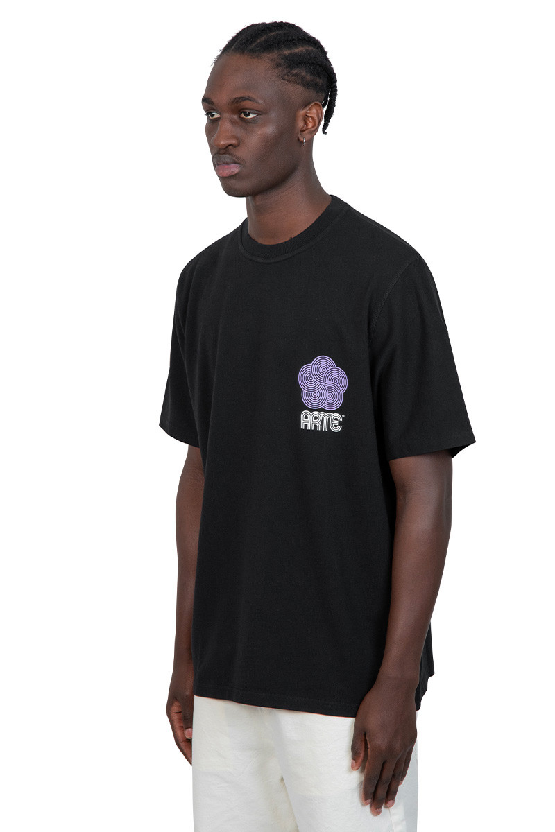 Arte T-shirt imprimé circle flower noir