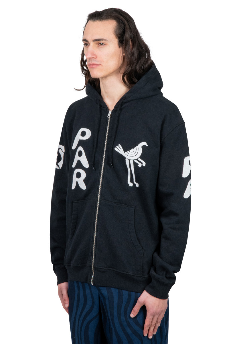 By Parra Black zipped pigeon zip hooded sweatshirt
