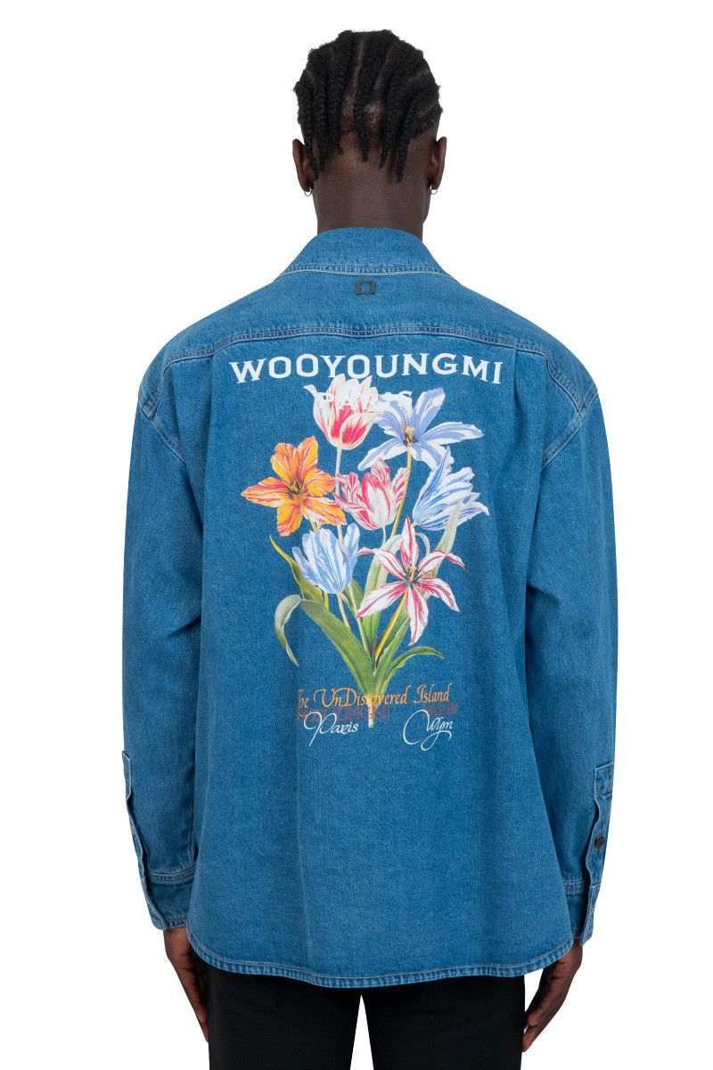 Wooyoungmi Blue flower back logo denim shirt