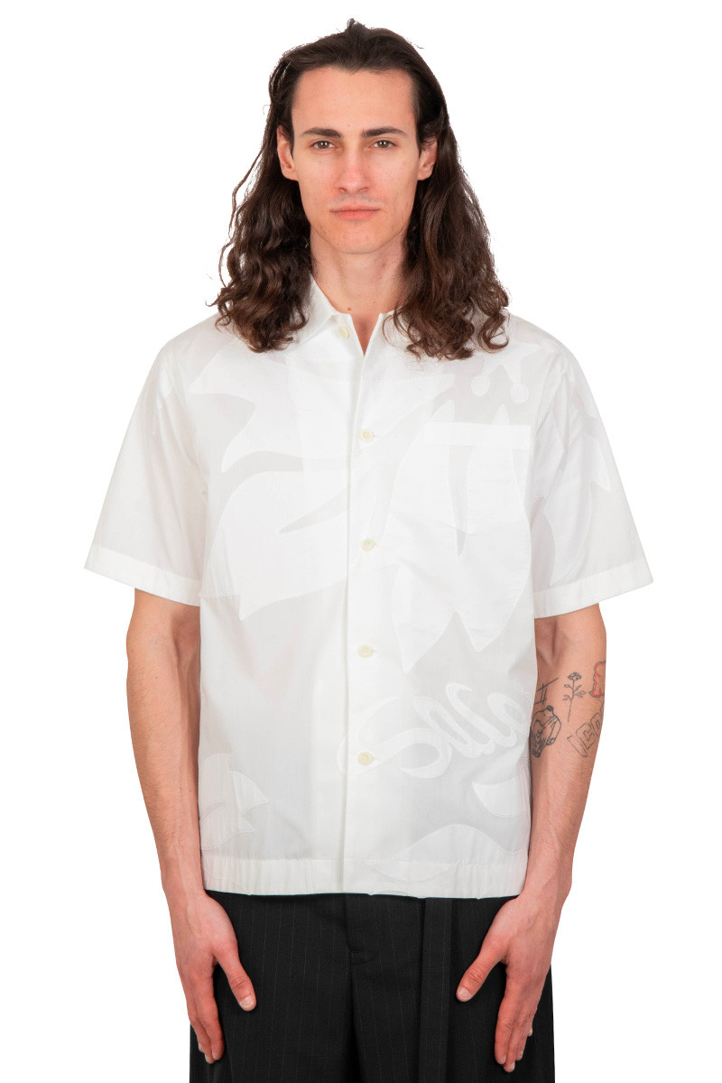 Sacai White embroidered floral patch shirt