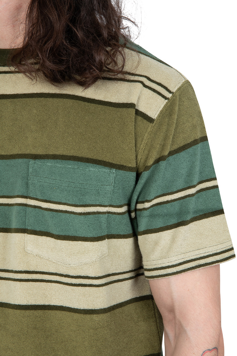BEAMS + Green pocket t-shirt pile striped