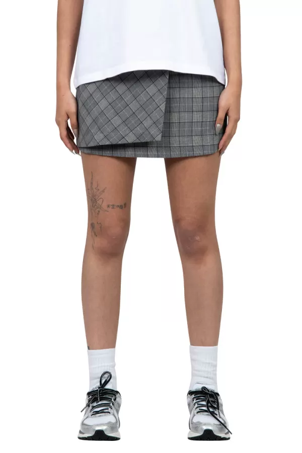 Grey check mix mini skirt