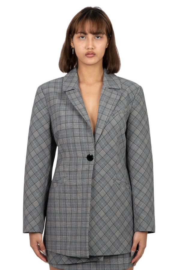 Gray check mix fitted blazer