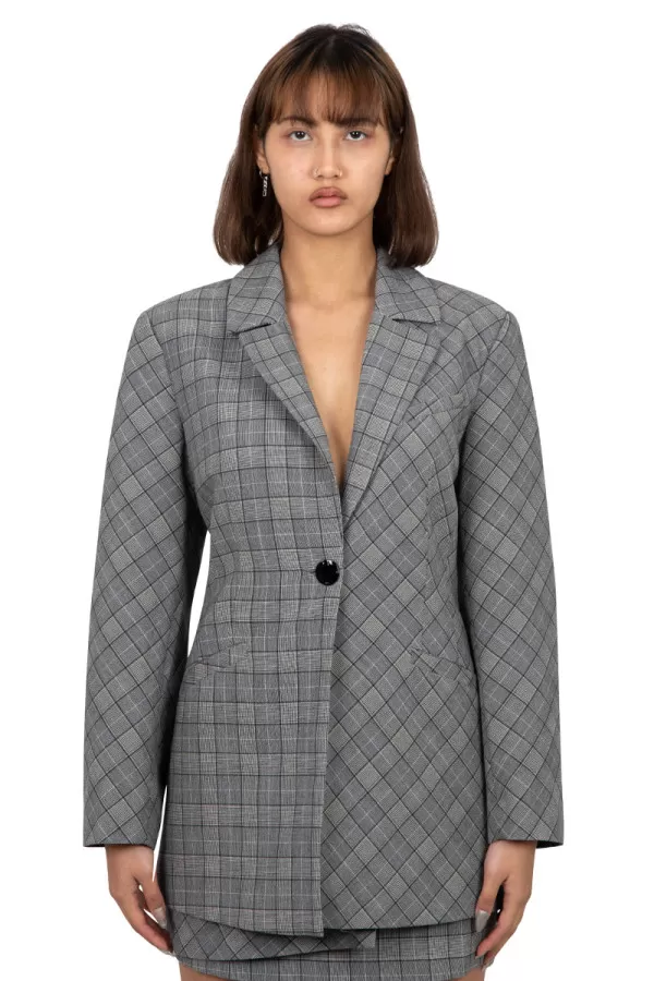 Grey check mix fitted blazer