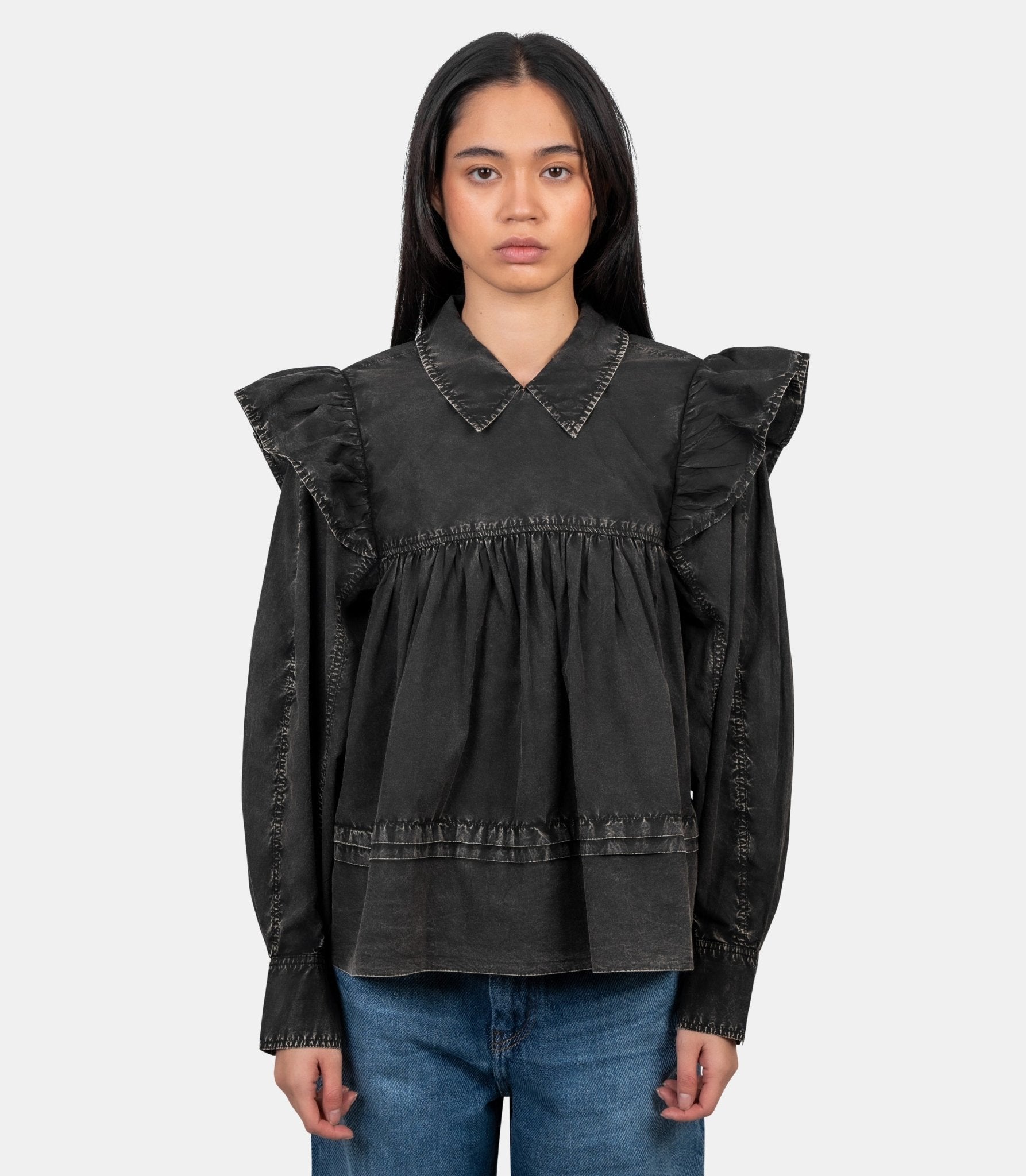 Blouse à volants délavée - A1040061-099-34 - Ganni