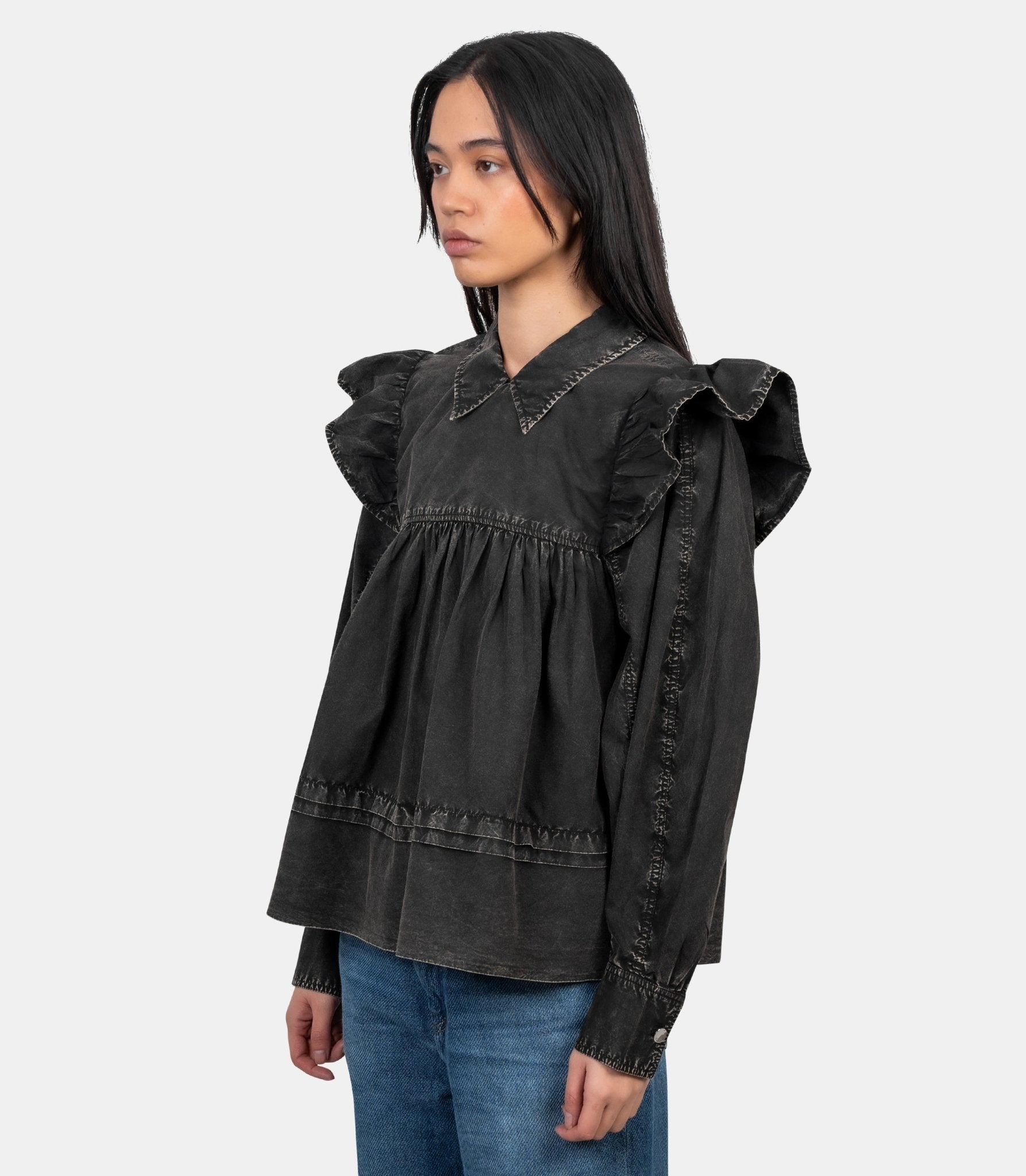 Blouse à volants délavée - A1040061-099-34 - Ganni