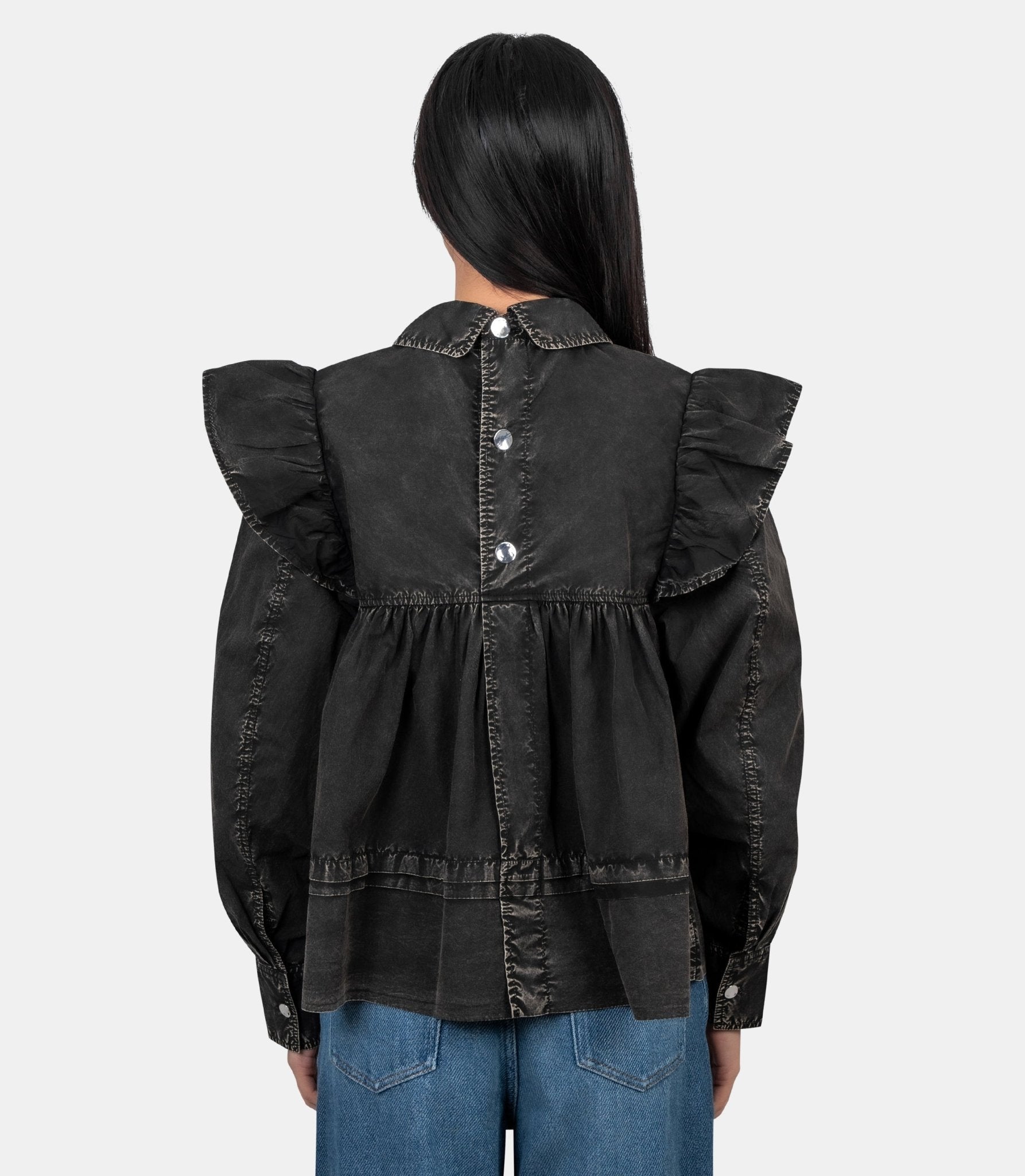 Blouse à volants délavée - A1040061-099-34 - Ganni