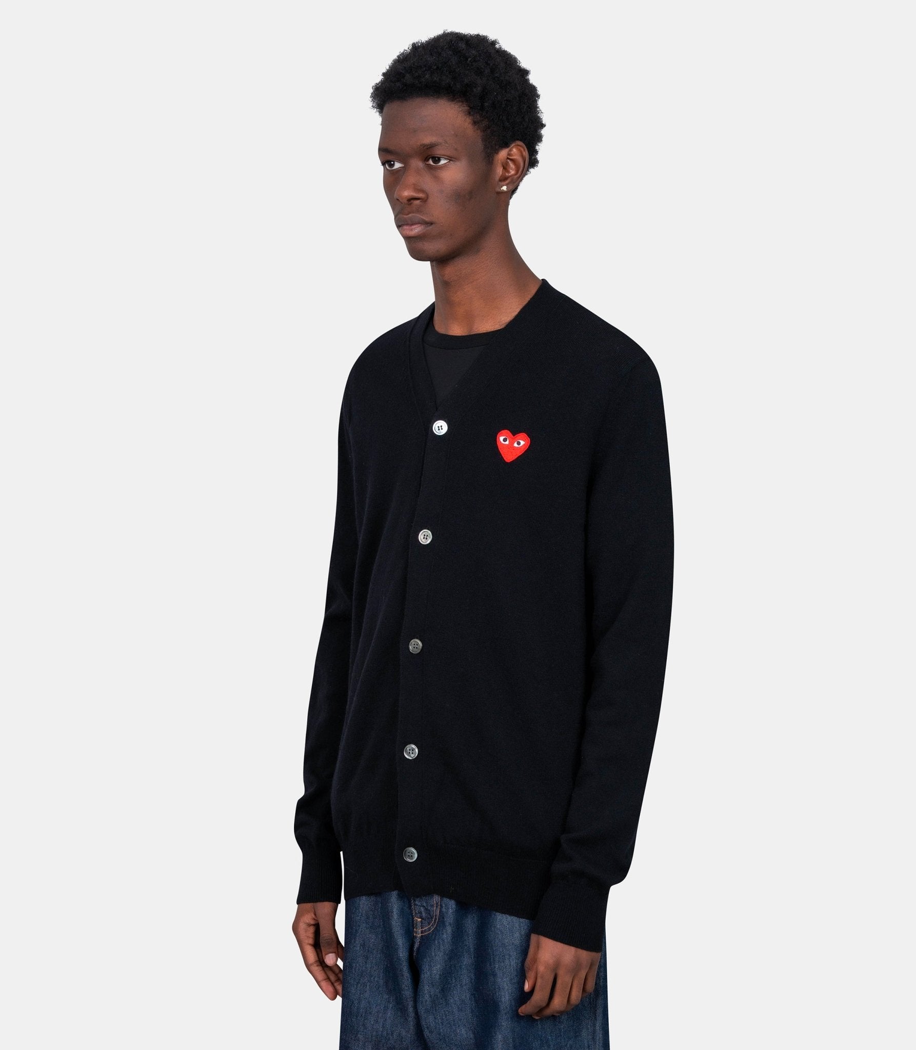 Cardigan à col en v tricoté avec emblème rouge - AX - N008 - 51 - S - Comme des garçons play