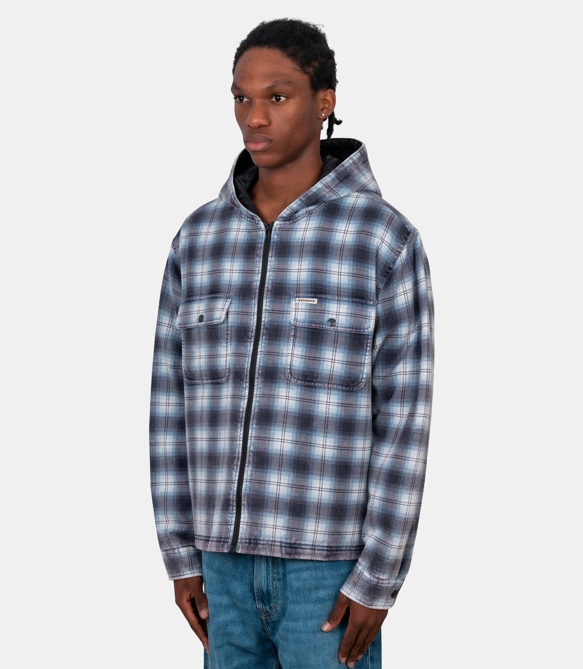 Chemise à capuche zippée plaid-1110381-0801-S-Stüssy