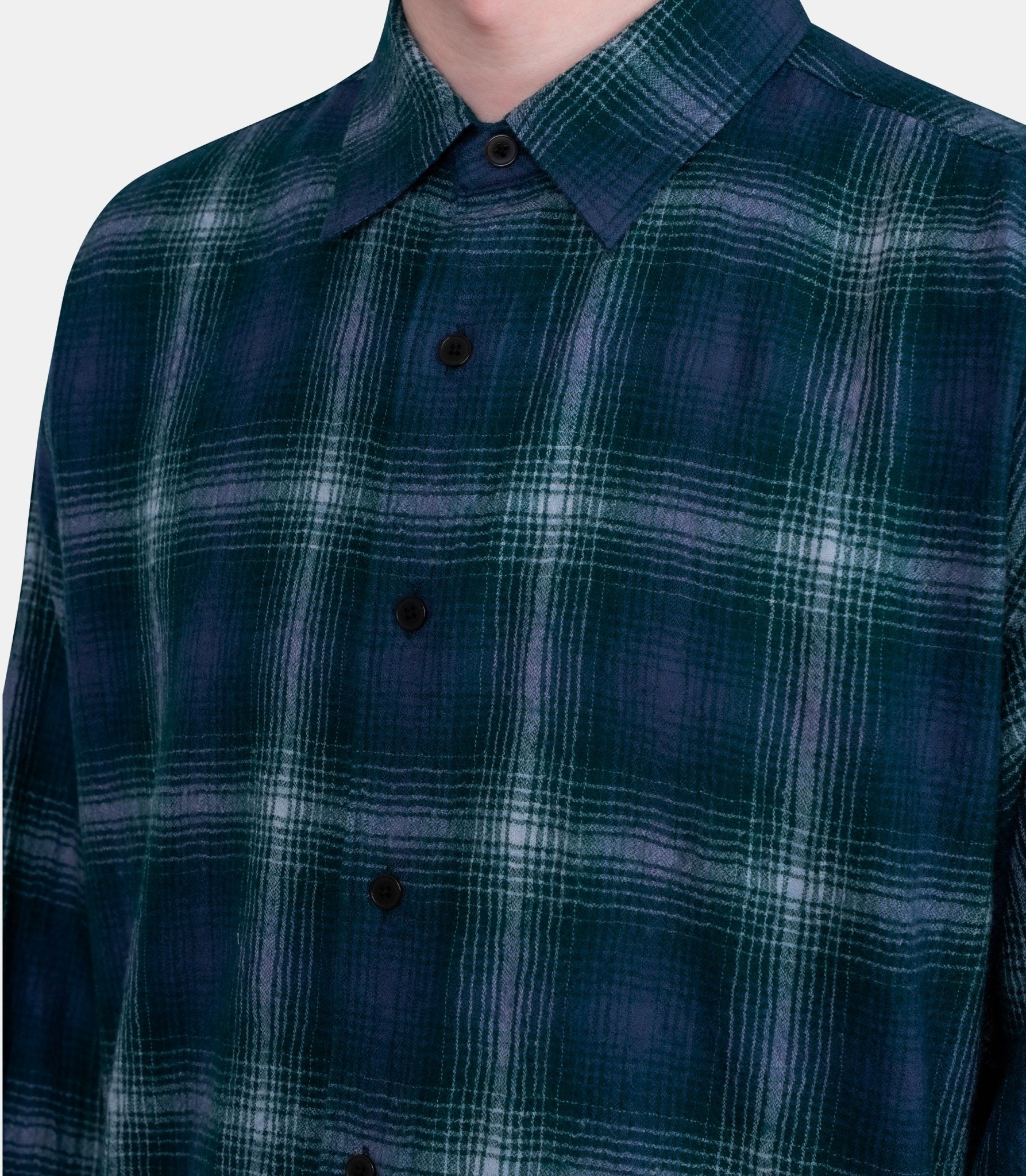 Chemise airy wool check - A25AS01WN-FOREST GREEN×NAVY-4 - Auralee