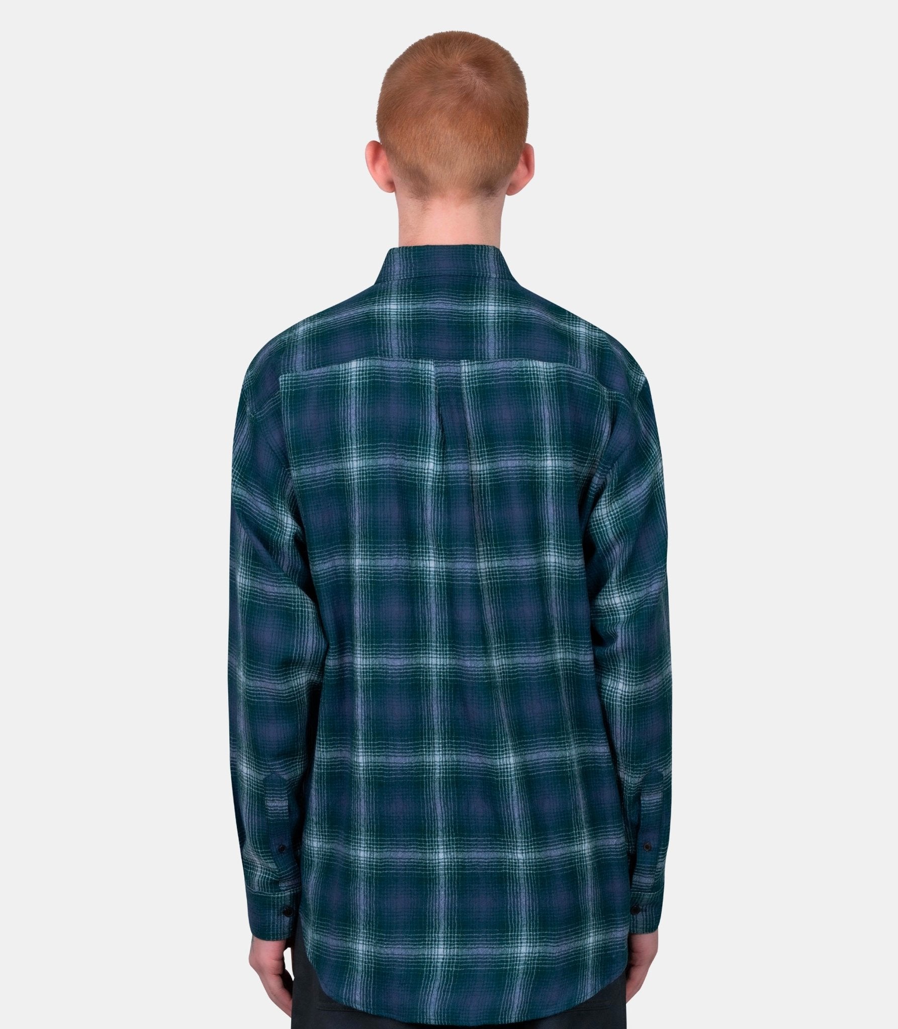 Chemise airy wool check - A25AS01WN-FOREST GREEN×NAVY-4 - Auralee