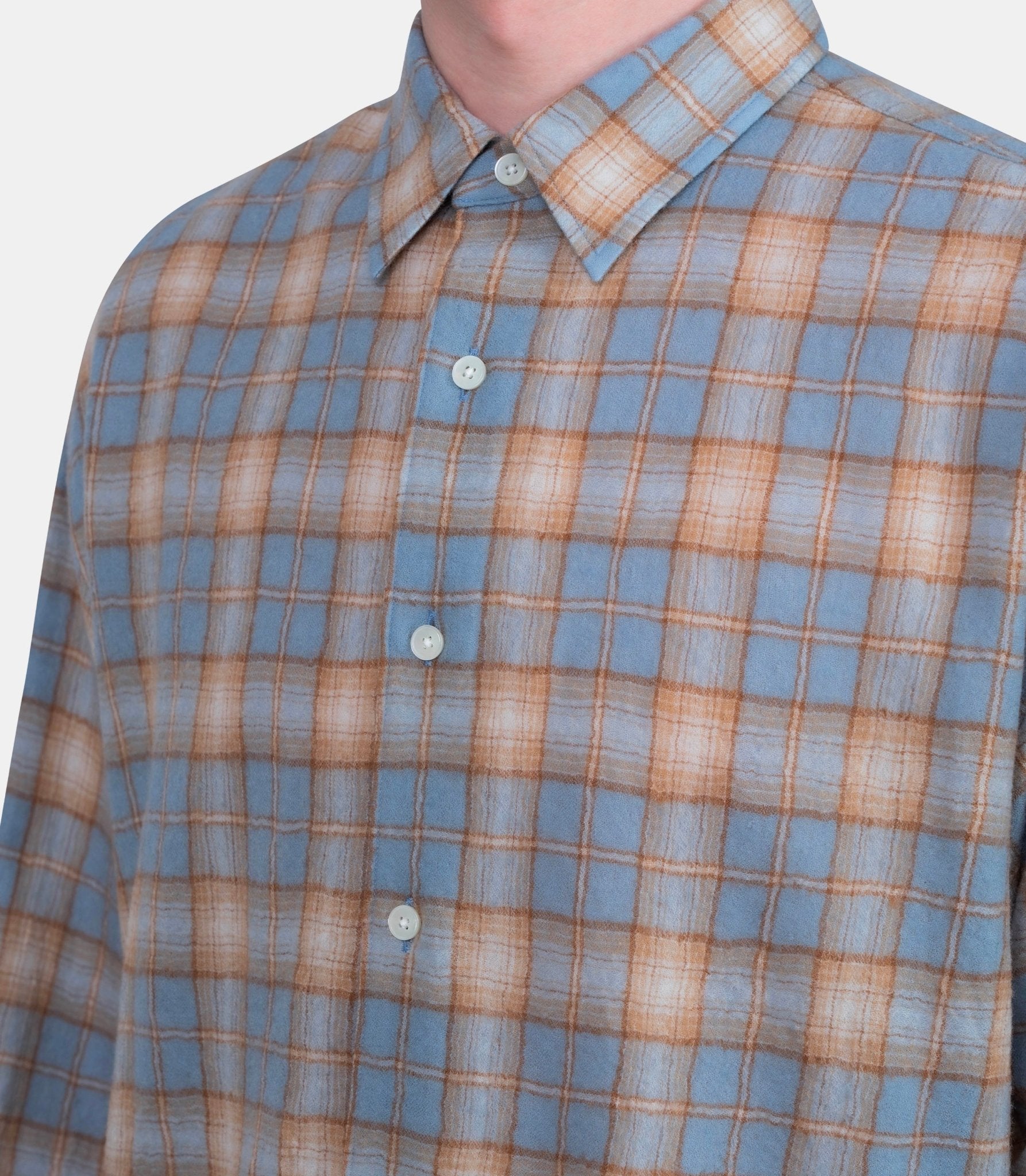 Chemise airy wool check - A25AS01WN-LIGHT BLUE×BEIGE-4 - Auralee