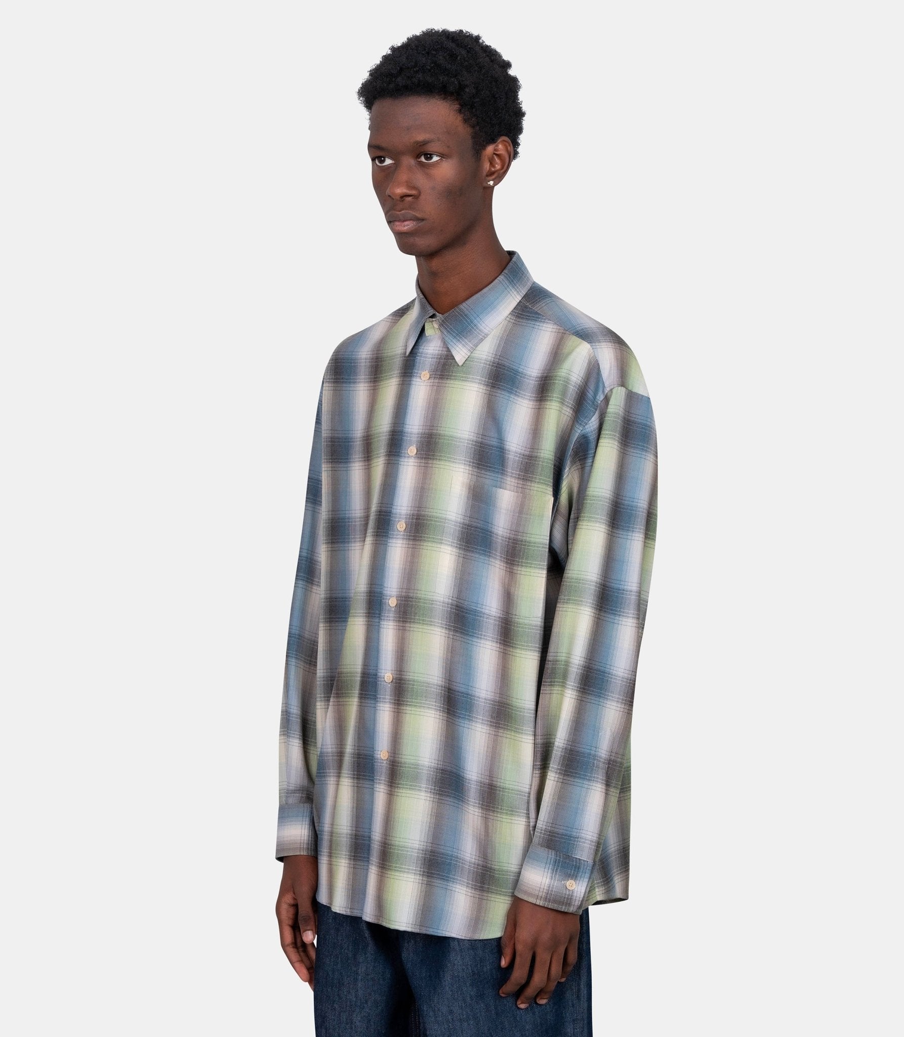 Chemise check super light - A25AS01LC - bluegreencheck - 4 - Auralee