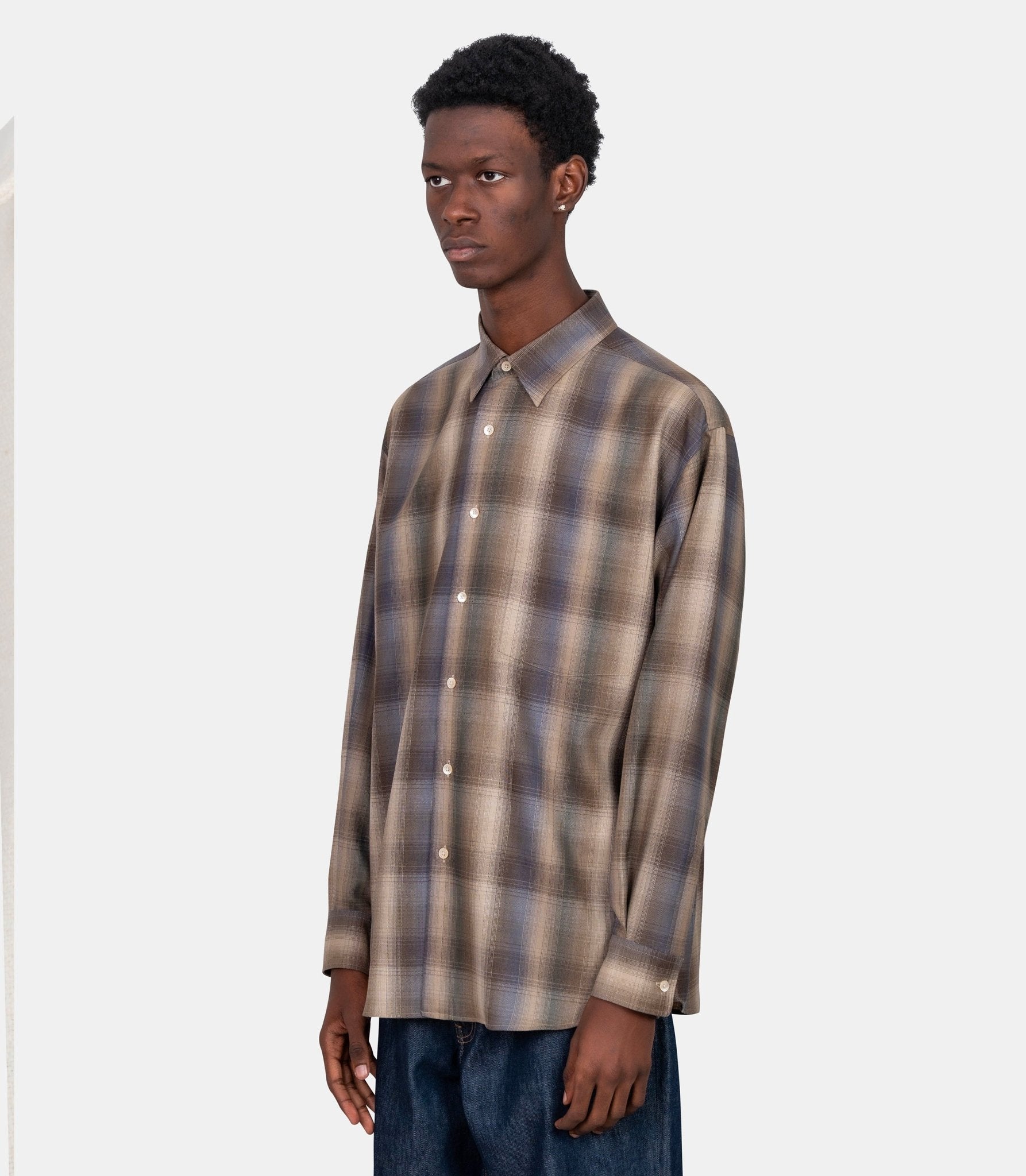 Chemise check super light - A25AS01LC - brownbluecheck - 4 - Auralee