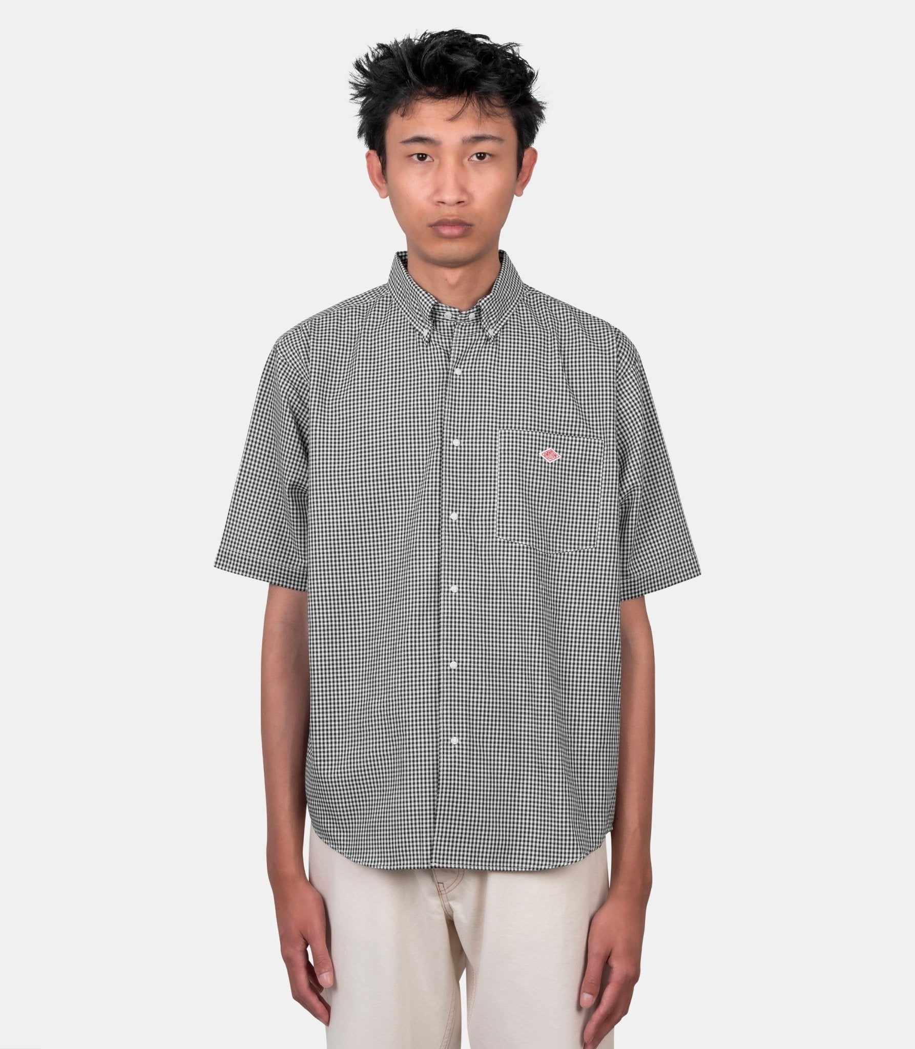 Chemise dot button b.d. - DT-B0337-POD-BLACK-GINGHAM-38 - Danton