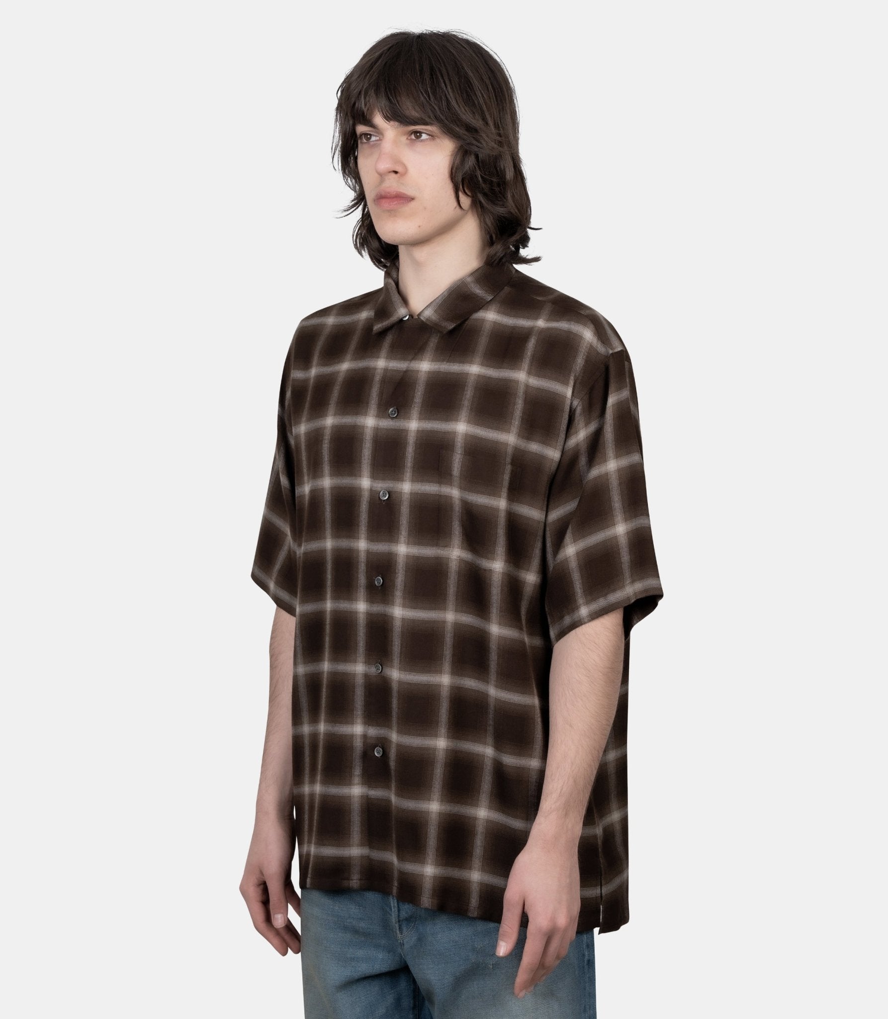Chemise manches courtes oversized ly/vis - ST.1464-BROWNOMBRE-S - Ssstein