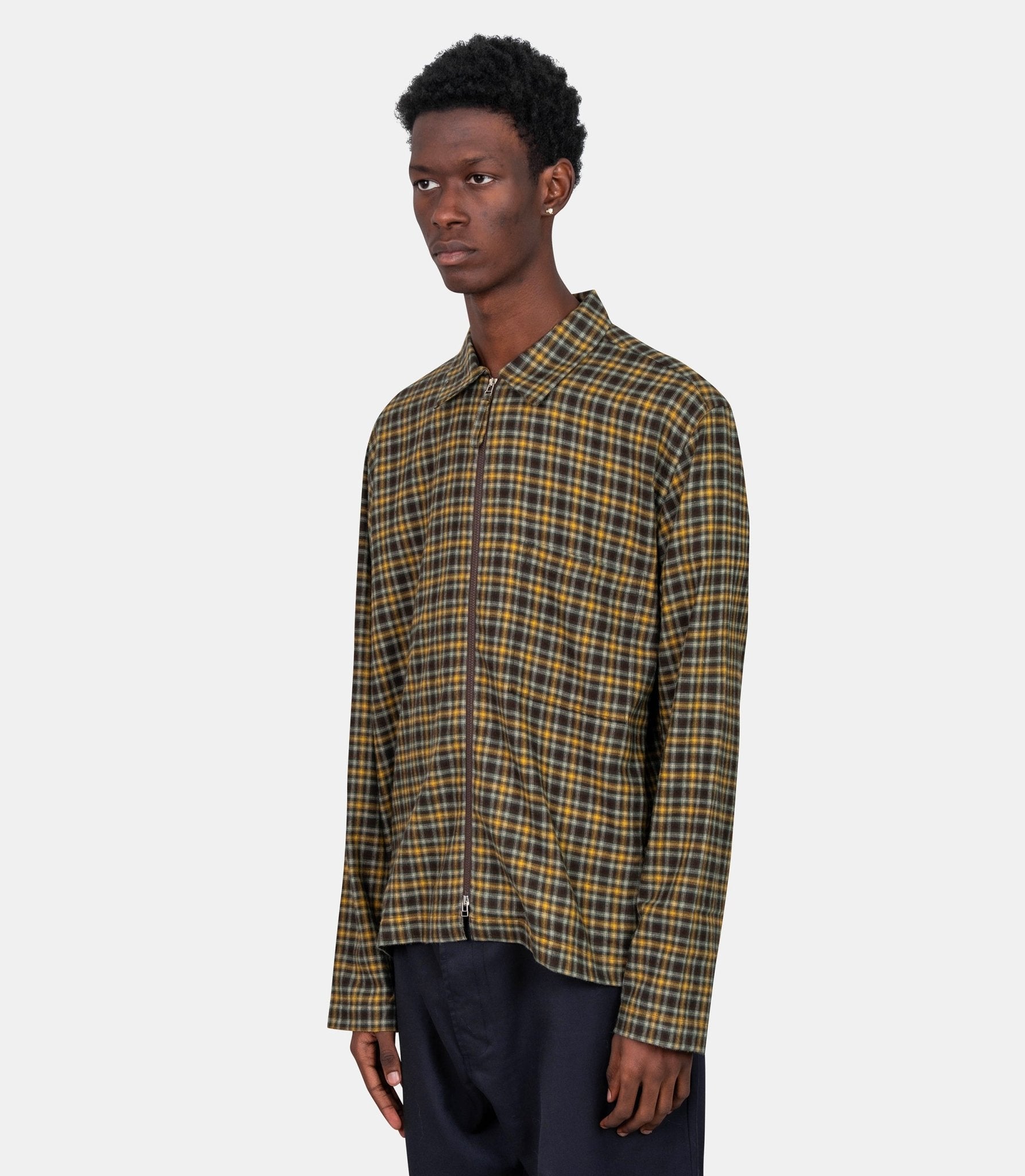 Chemise zippée - 33559 - brown - S - Universal works.