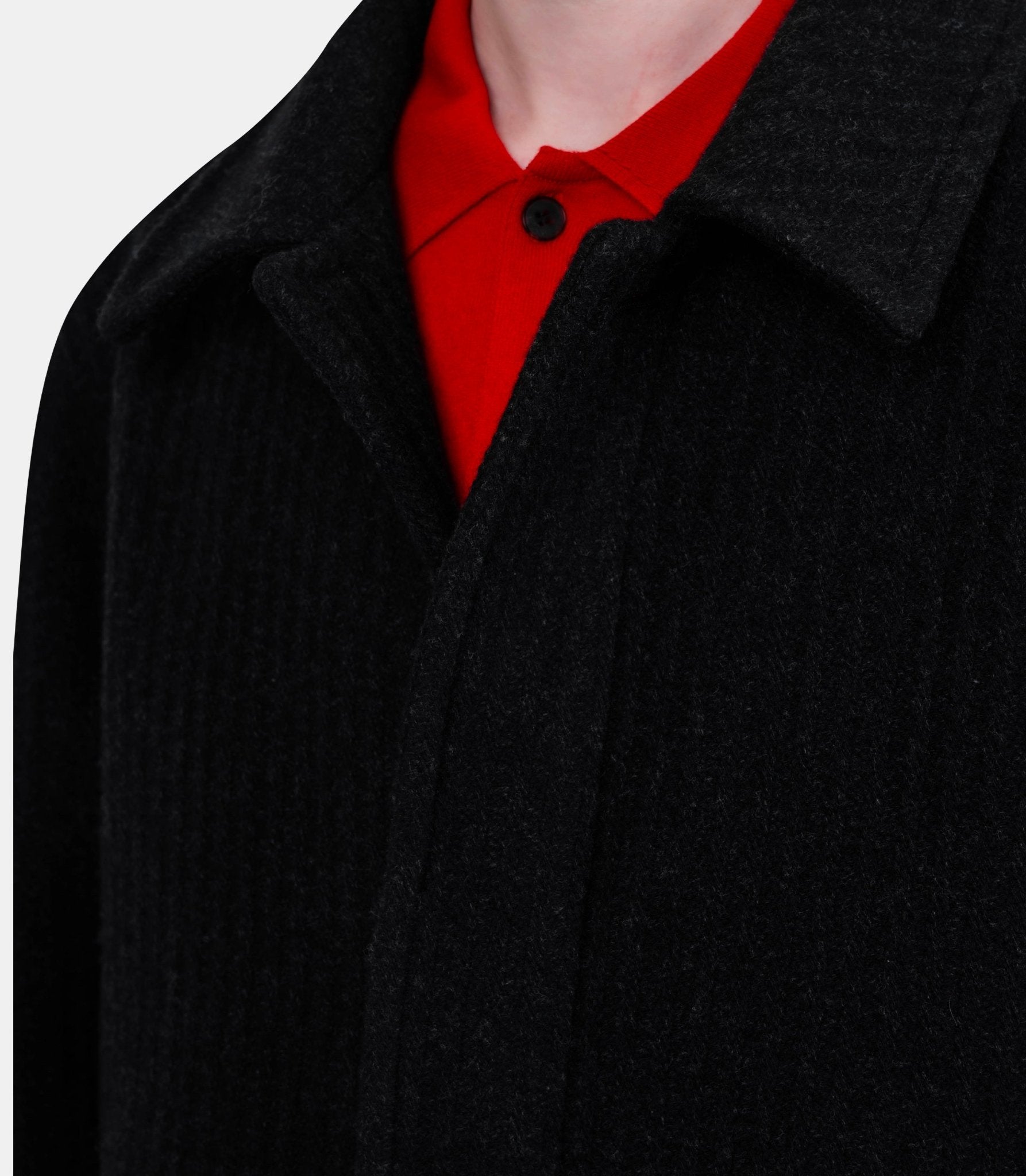 Manteau long en tweed de laine à col chemise - A25AC01MA-Black-4 - Auralee