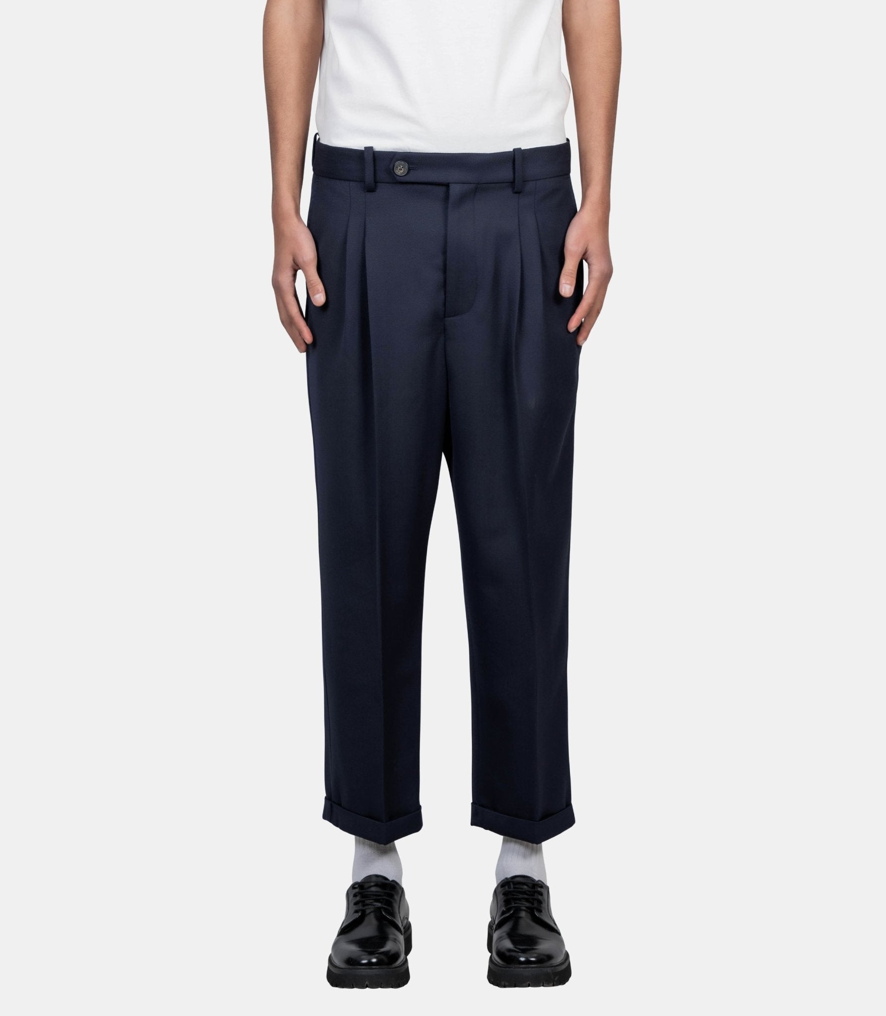 Pantalon à plis cropped laine - BP192-PL144-NY -XS - Drôle de monsieur