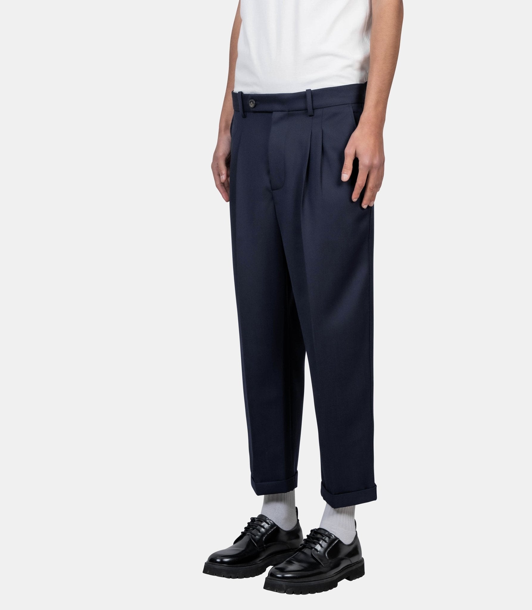 Pantalon à plis cropped laine - BP192-PL144-NY -XS - Drôle de monsieur