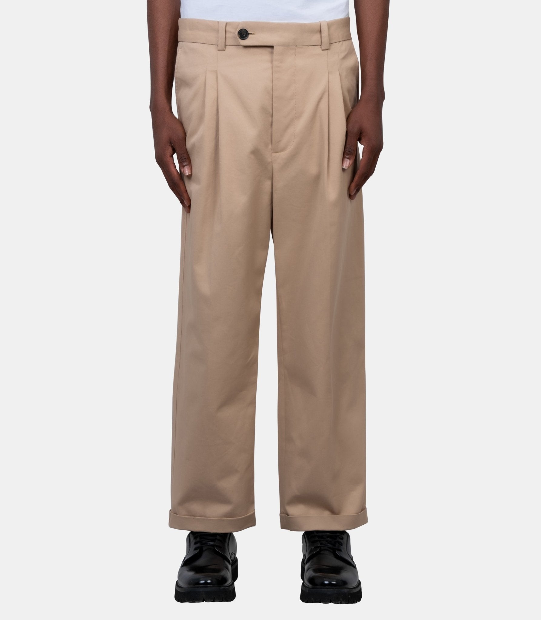 Pantalon cropped à plis coton - J-BP192-CO214-BG-S - Drôle de monsieur