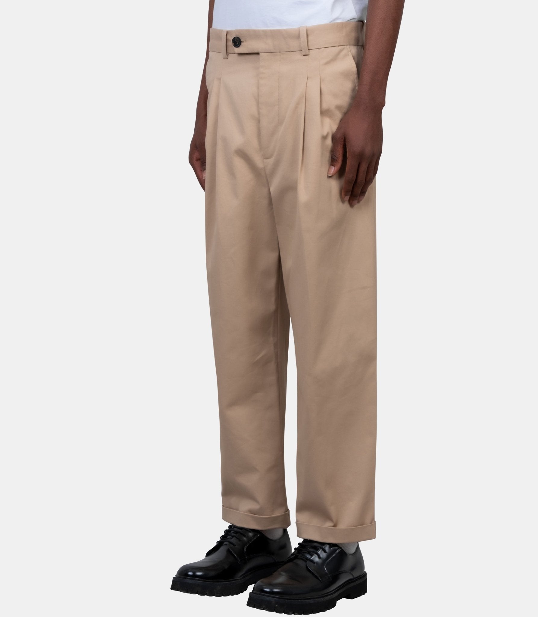 Pantalon cropped à plis coton - J-BP192-CO214-BG-S - Drôle de monsieur