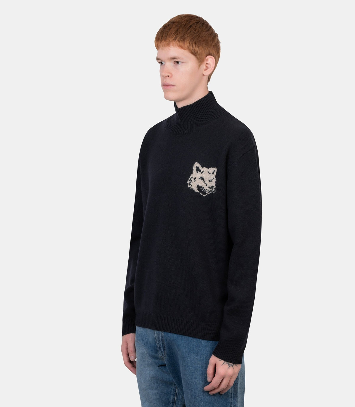 Pull col roulé fox head-NM00807KM0329-0630-S-Maison kitsuné