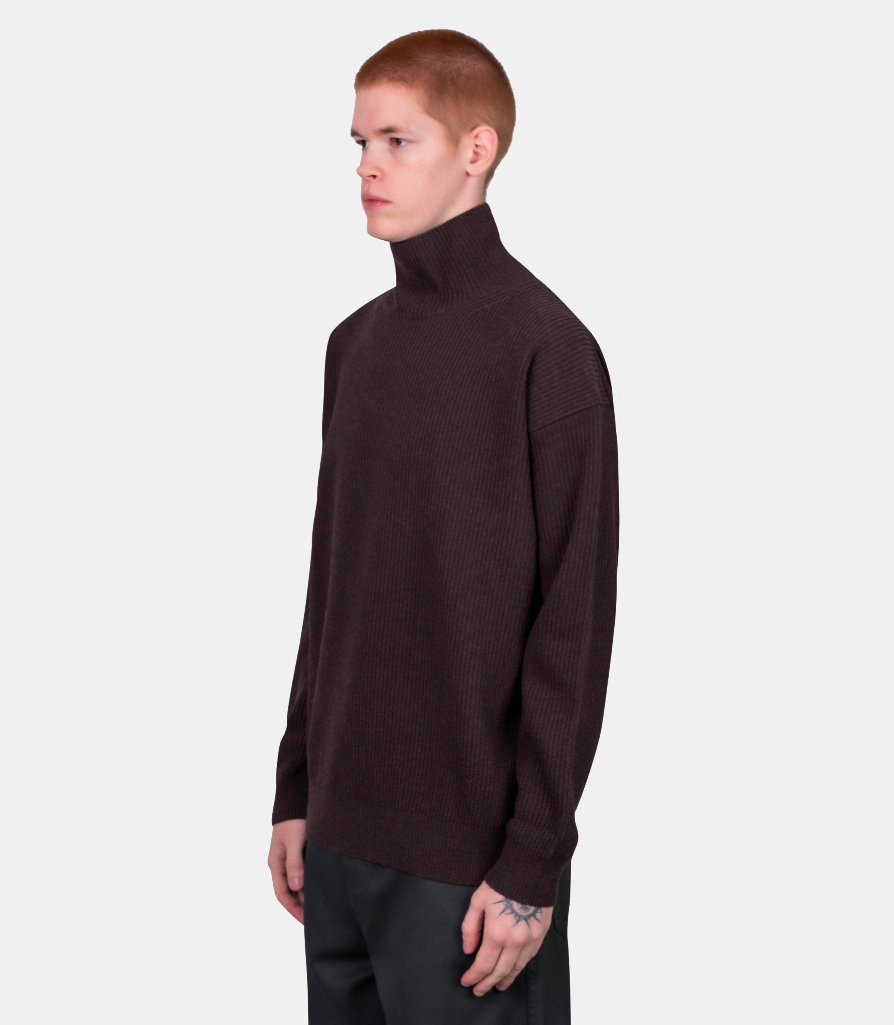 Pull col roulé super fine wool - A25AT03RK-topbrown-4 - Auralee