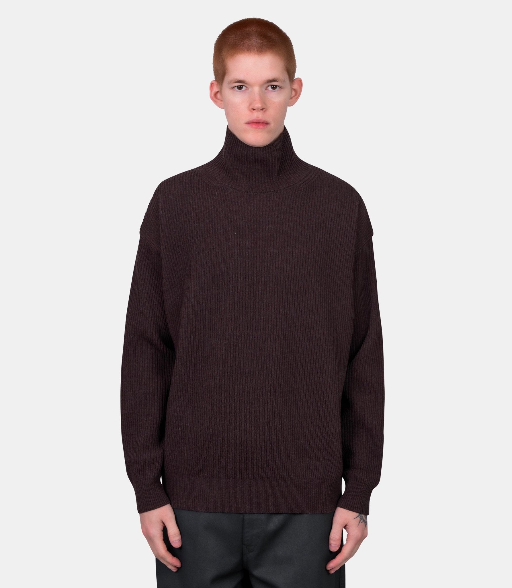 Pull col roulé super fine wool - A25AT03RK-topbrown-4 - Auralee