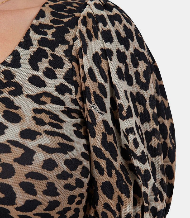 Robe courte manche courte en maille léopardT3252 - 315 - FW22 - 34Ganni