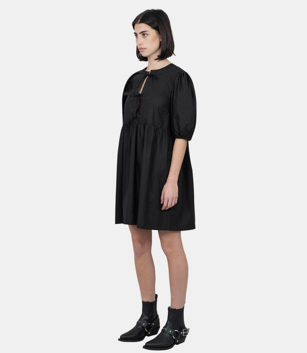 Robe mini en popeline de coton à nœudF9005 - 099 - 34Ganni