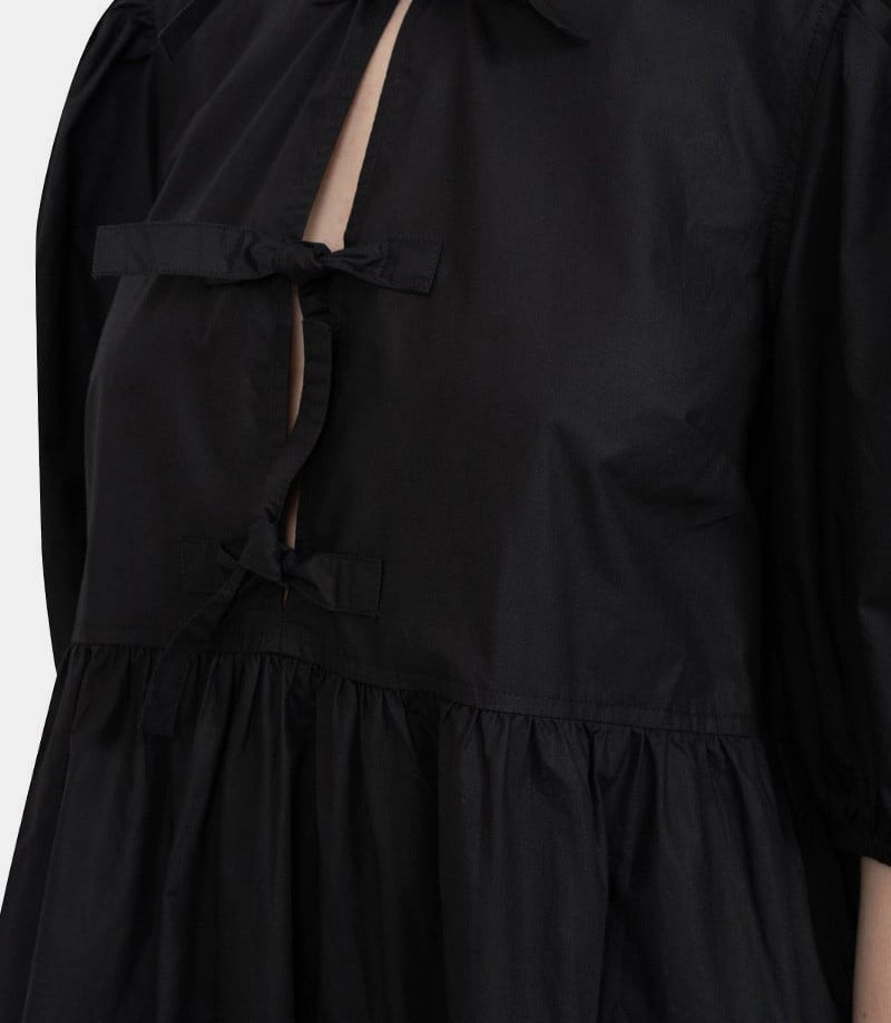 Robe mini en popeline de coton à nœudF9005 - 099 - 34Ganni