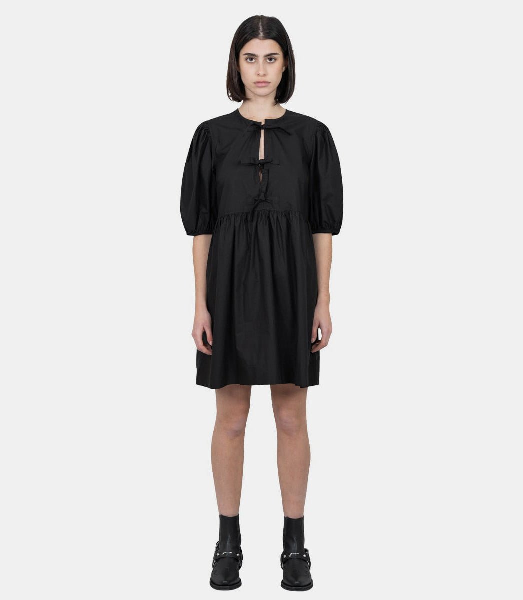 Robe mini en popeline de coton à nœudF9005 - 099 - 34Ganni
