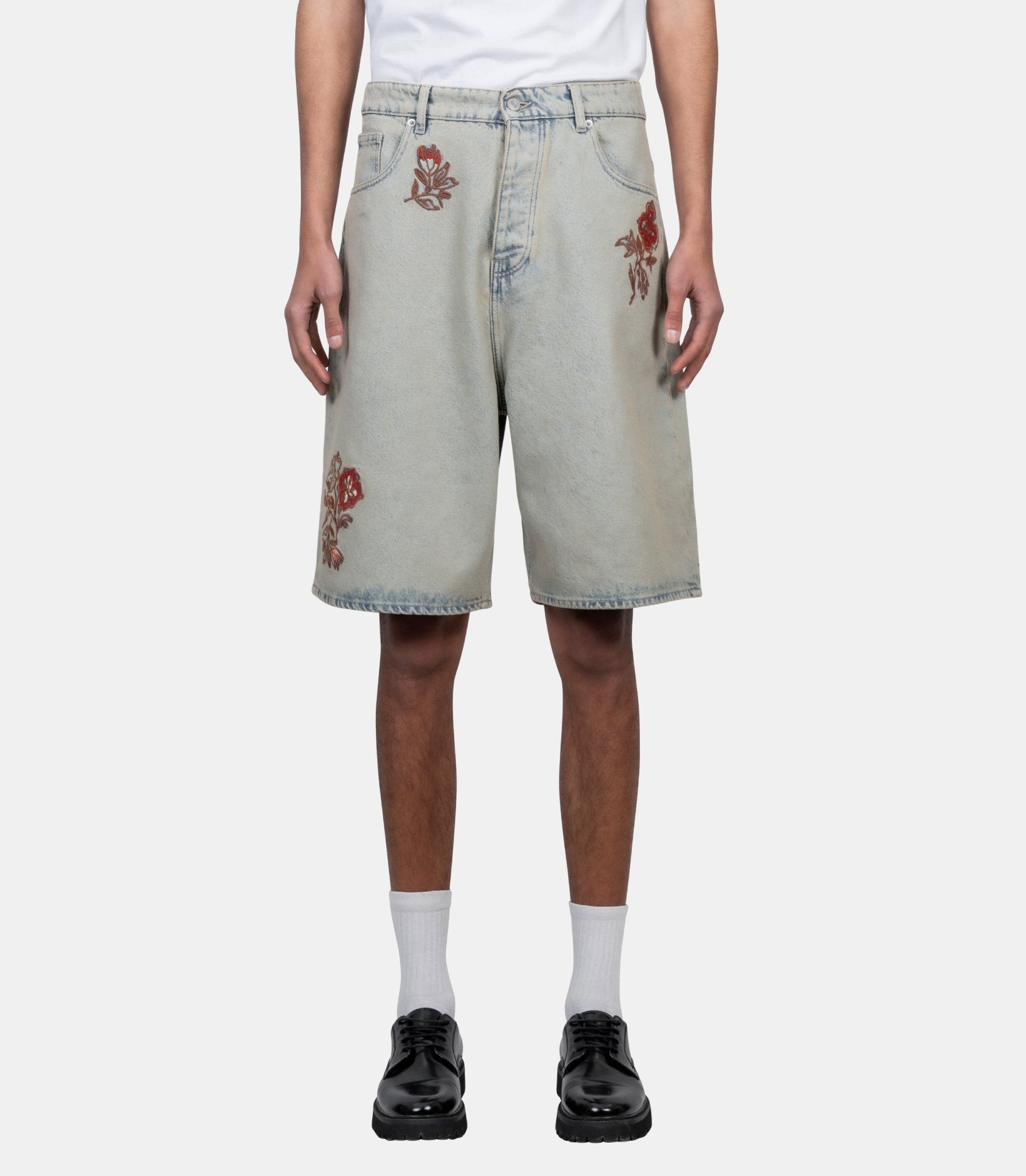 Short jean dusty brodé fleurs - BS147-CO123-DUS -XS - Drôle de monsieur