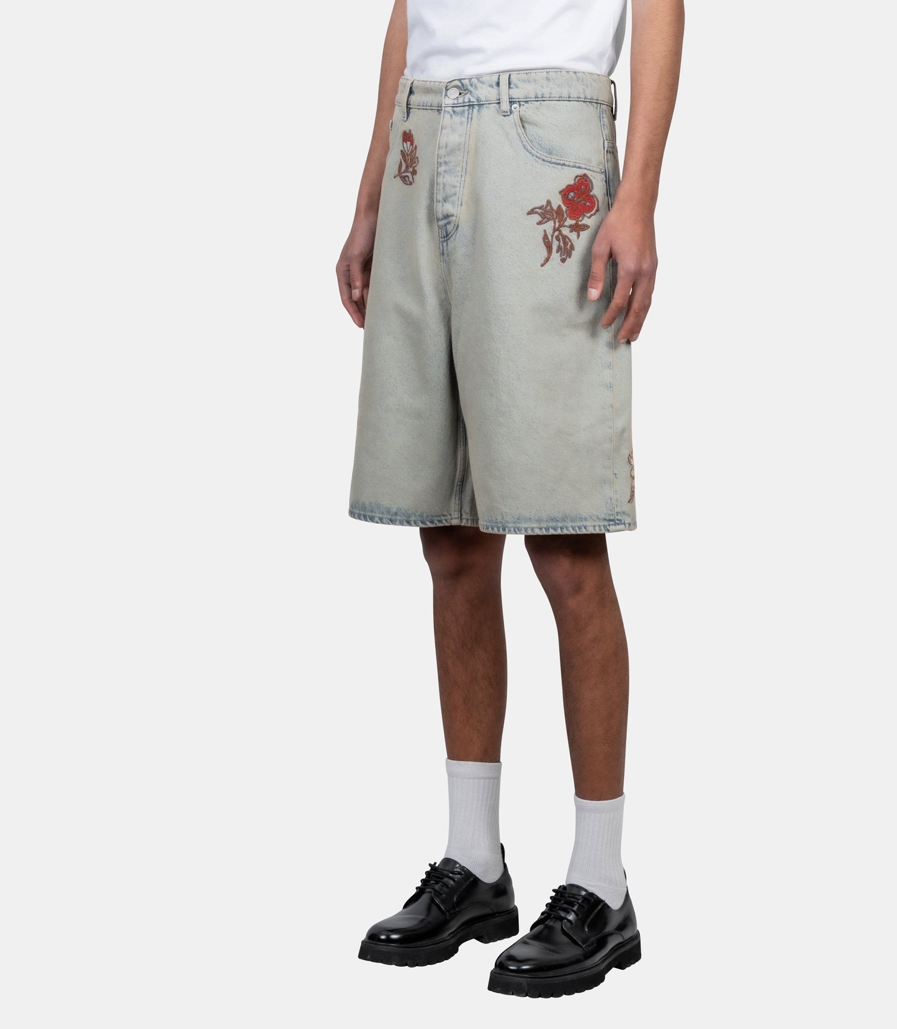 Short jean dusty brodé fleurs - BS147-CO123-DUS -XS - Drôle de monsieur