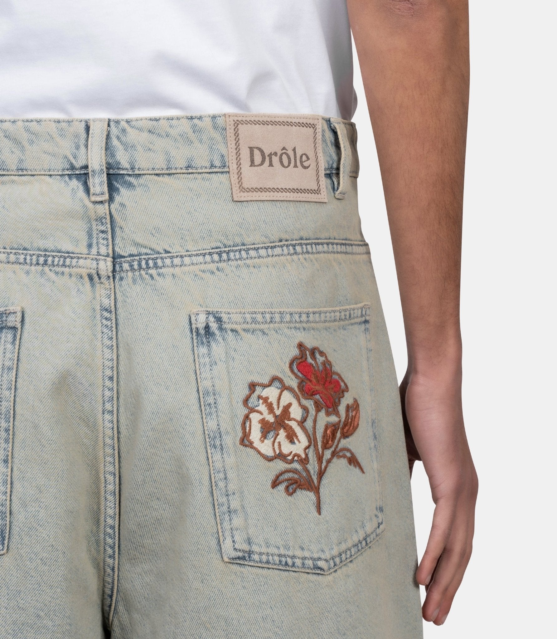 Short jean dusty brodé fleurs - BS147-CO123-DUS -XS - Drôle de monsieur