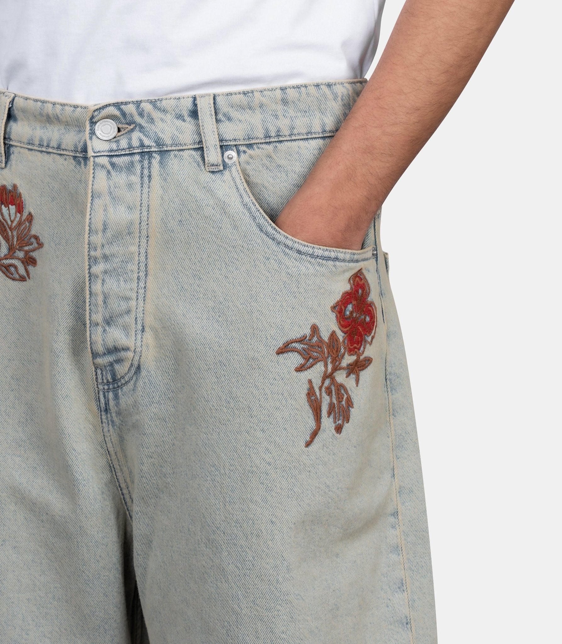 Short jean dusty brodé fleurs - BS147-CO123-DUS -XS - Drôle de monsieur