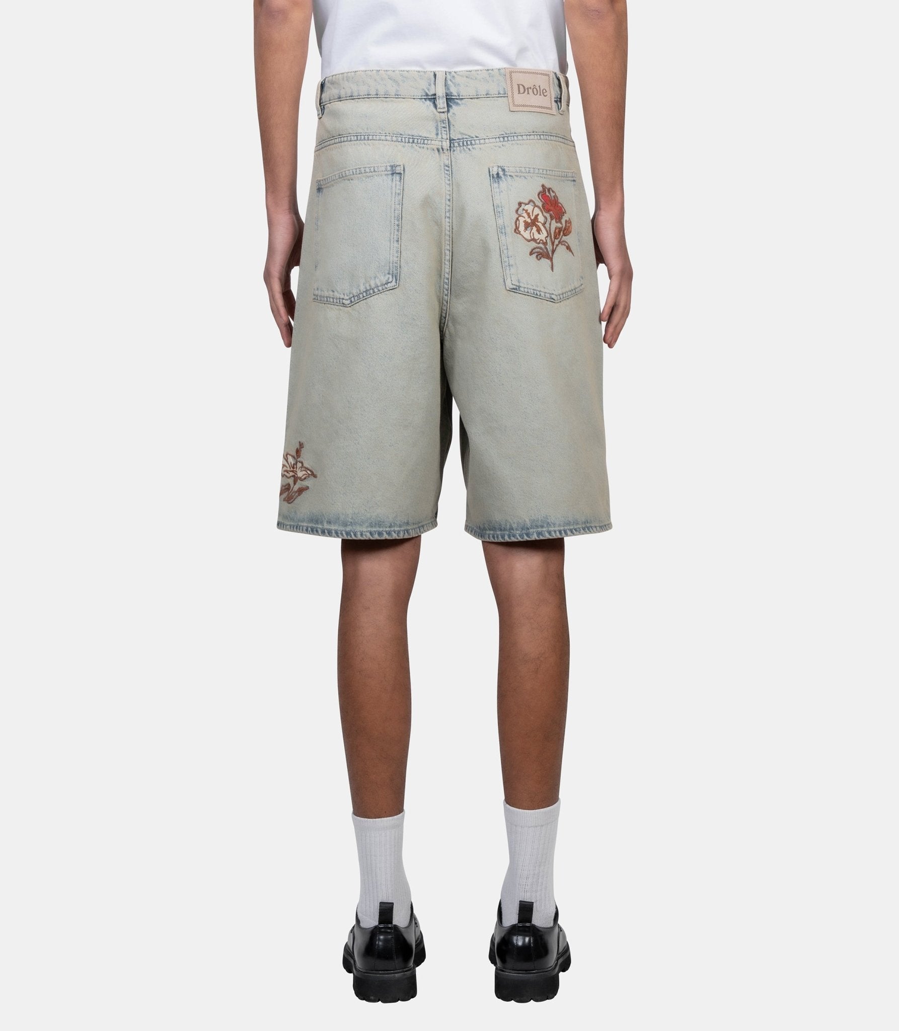 Short jean dusty brodé fleurs - BS147-CO123-DUS -XS - Drôle de monsieur