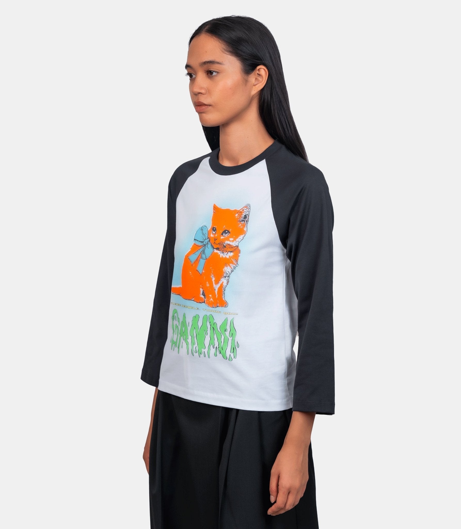 T-shirt court à imprimé chat - T4341 - 151 - XS - Ganni