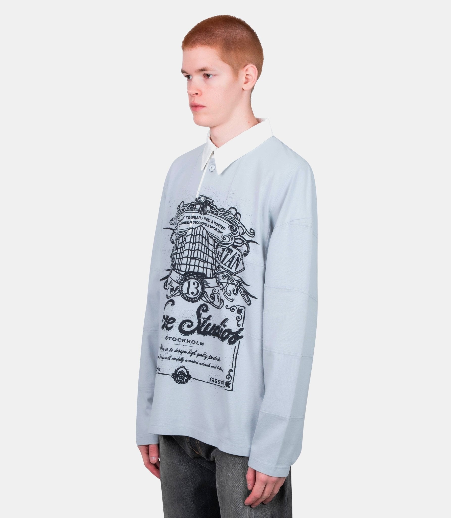 T-shirt manches longues col polo - CL0396-COLD GREY-XS - Acne studios